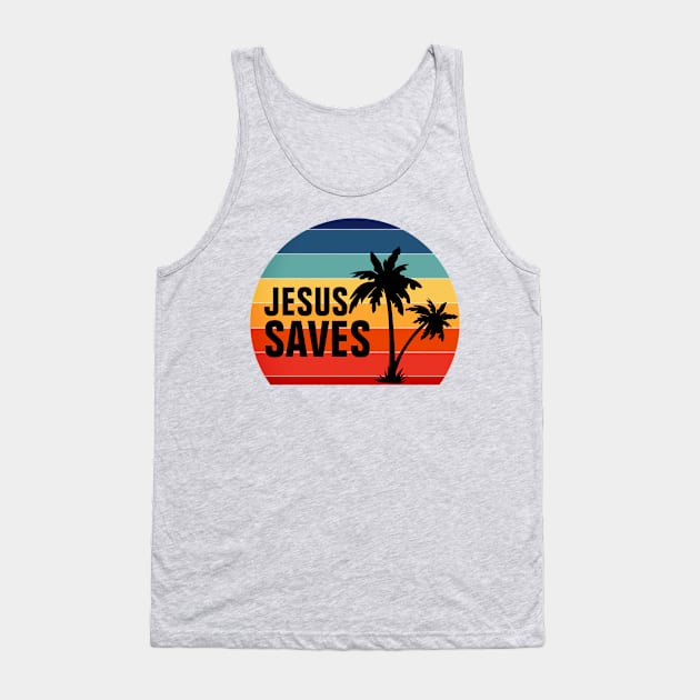 Jesus Saves Vintage Retro Sunset Tank Top by ChristianShirtsStudios